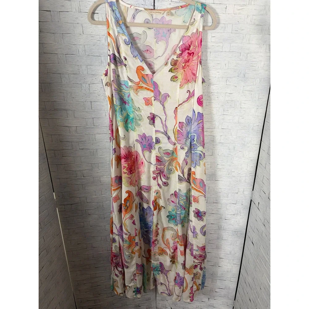 Soft Surroundings women's dress maxi Floral Rayon V-Neck A Line Sundress 3FA71